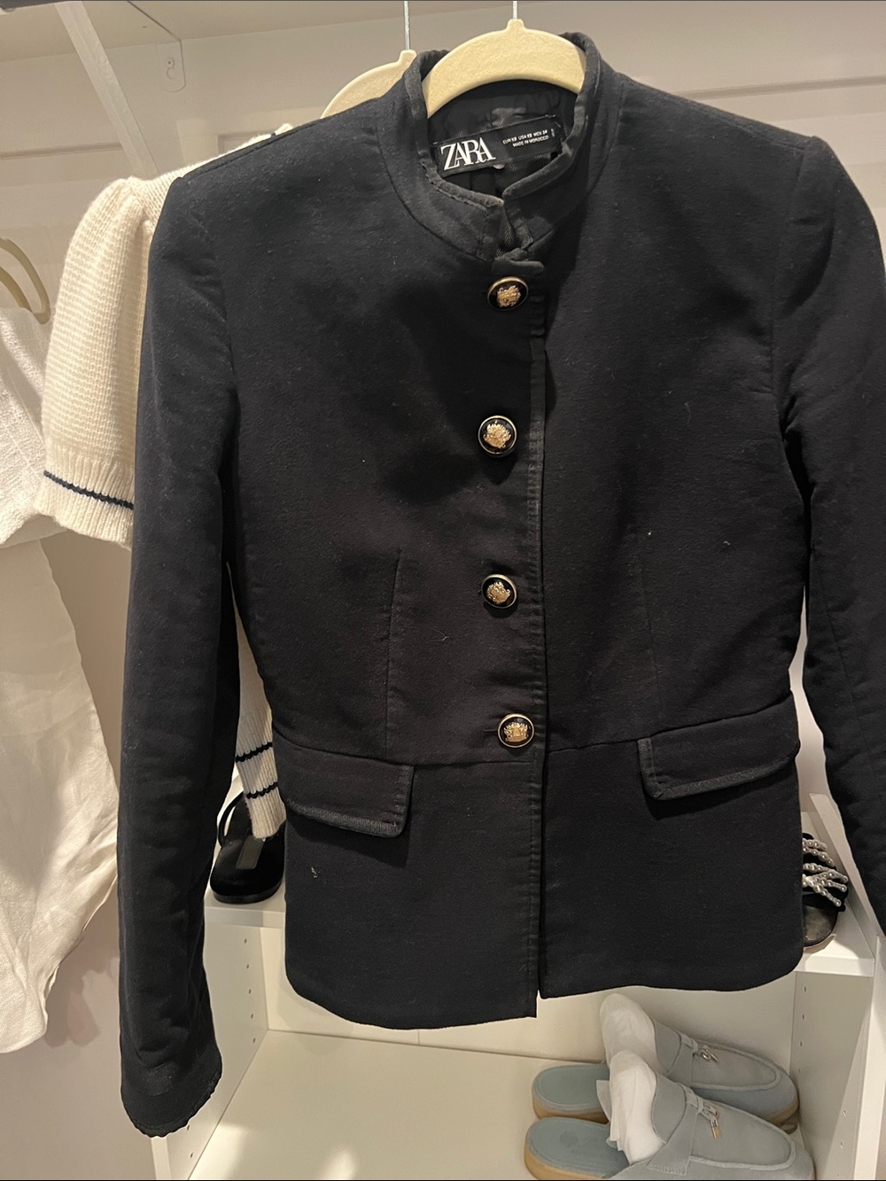 Zara Black Structured Collar Blazer with Gold Buttons